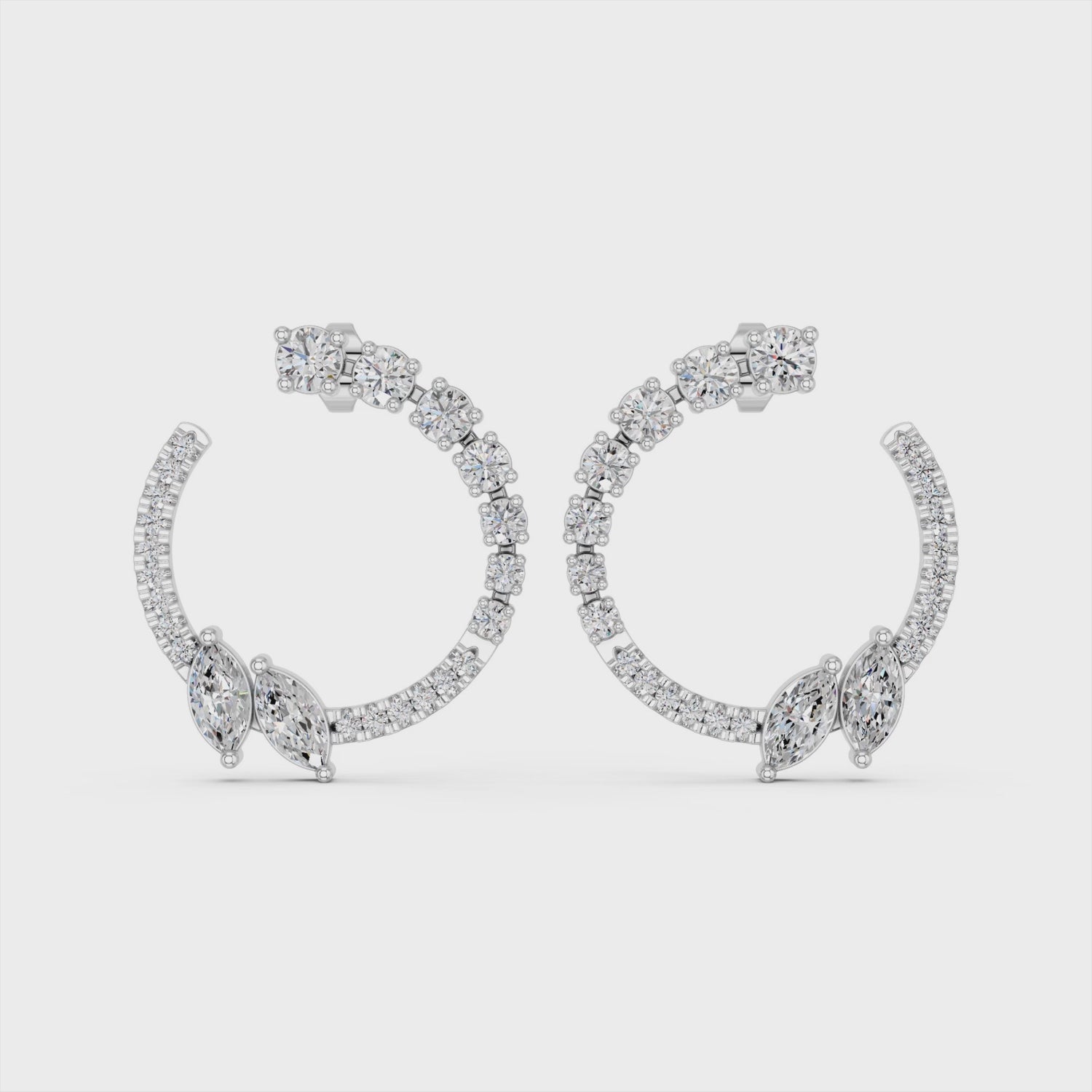 Marquise & Round Lab Diamond Circle Earring in 14K White Gold – video