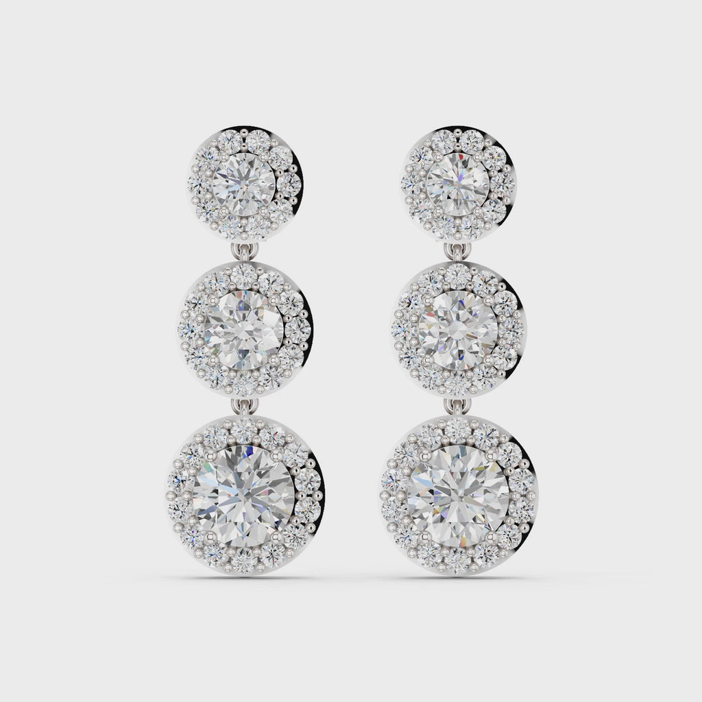 Round Lab Diamond Linear Earring in 14K White Gold – video