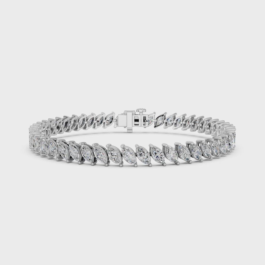 Angled Marquise Lab Diamond Tennis Bracelet in 14K White Gold – video