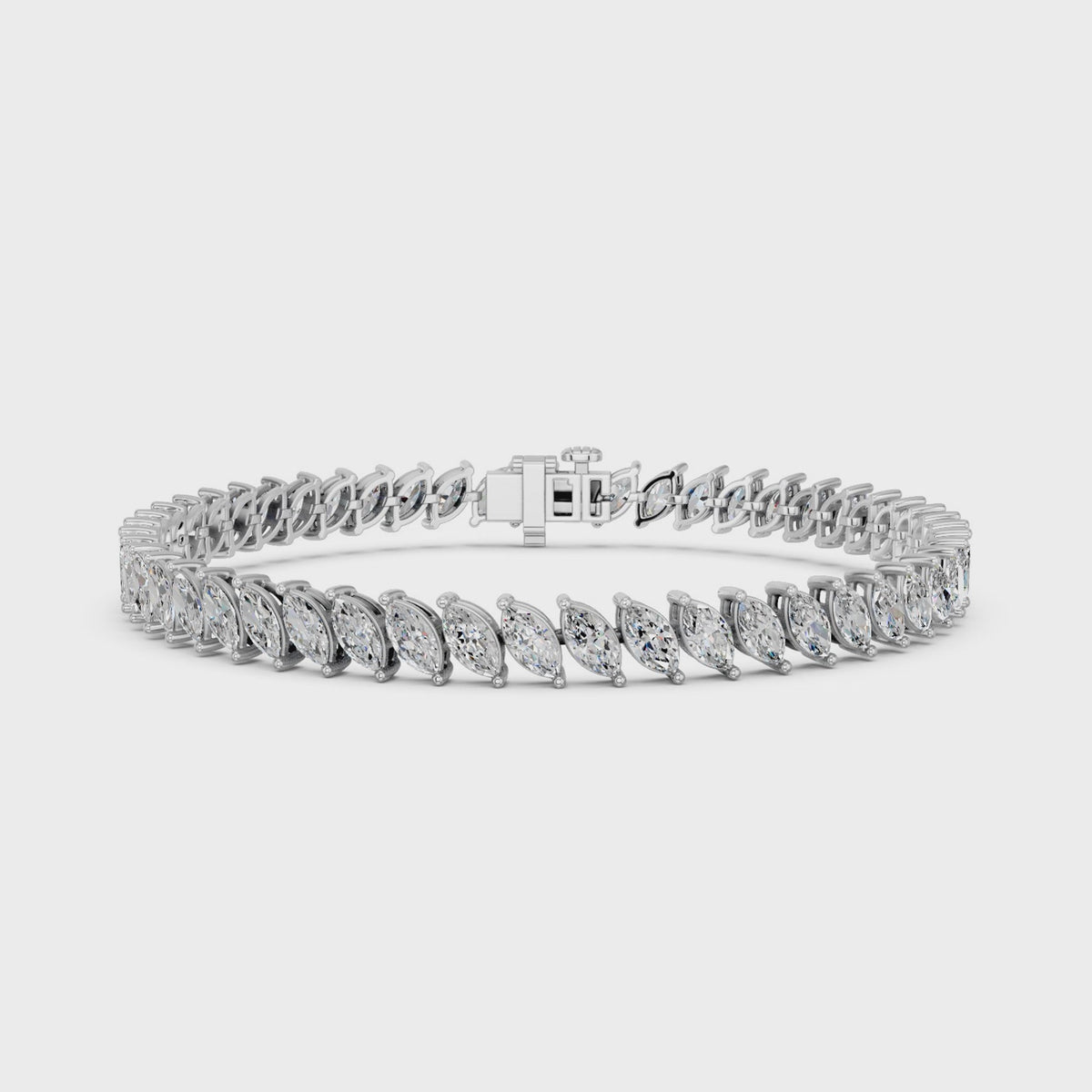 Angled Marquise Lab Diamond Tennis Bracelet in 14K White Gold – video
