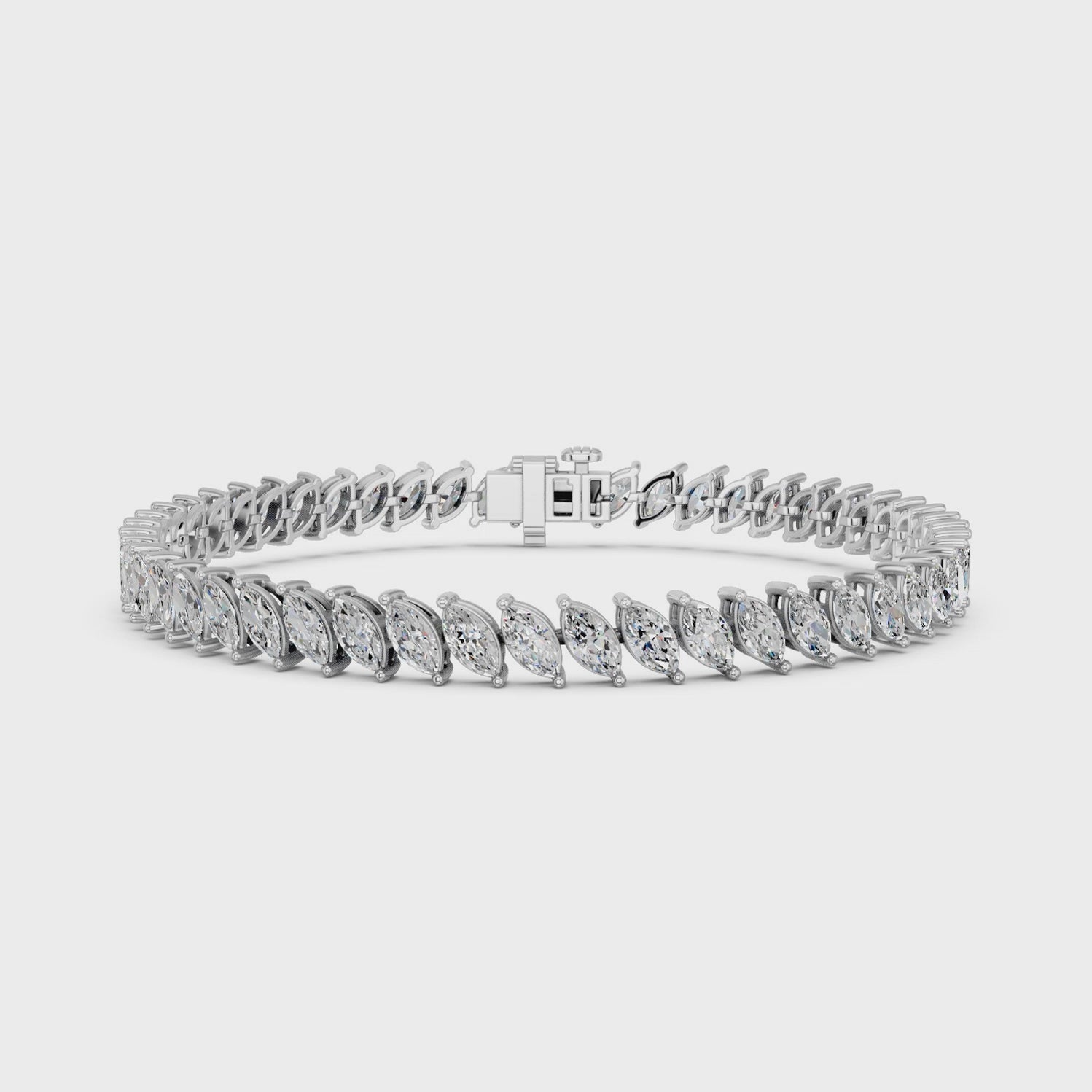 Angled Marquise Lab Diamond Tennis Bracelet in 14K White Gold – video