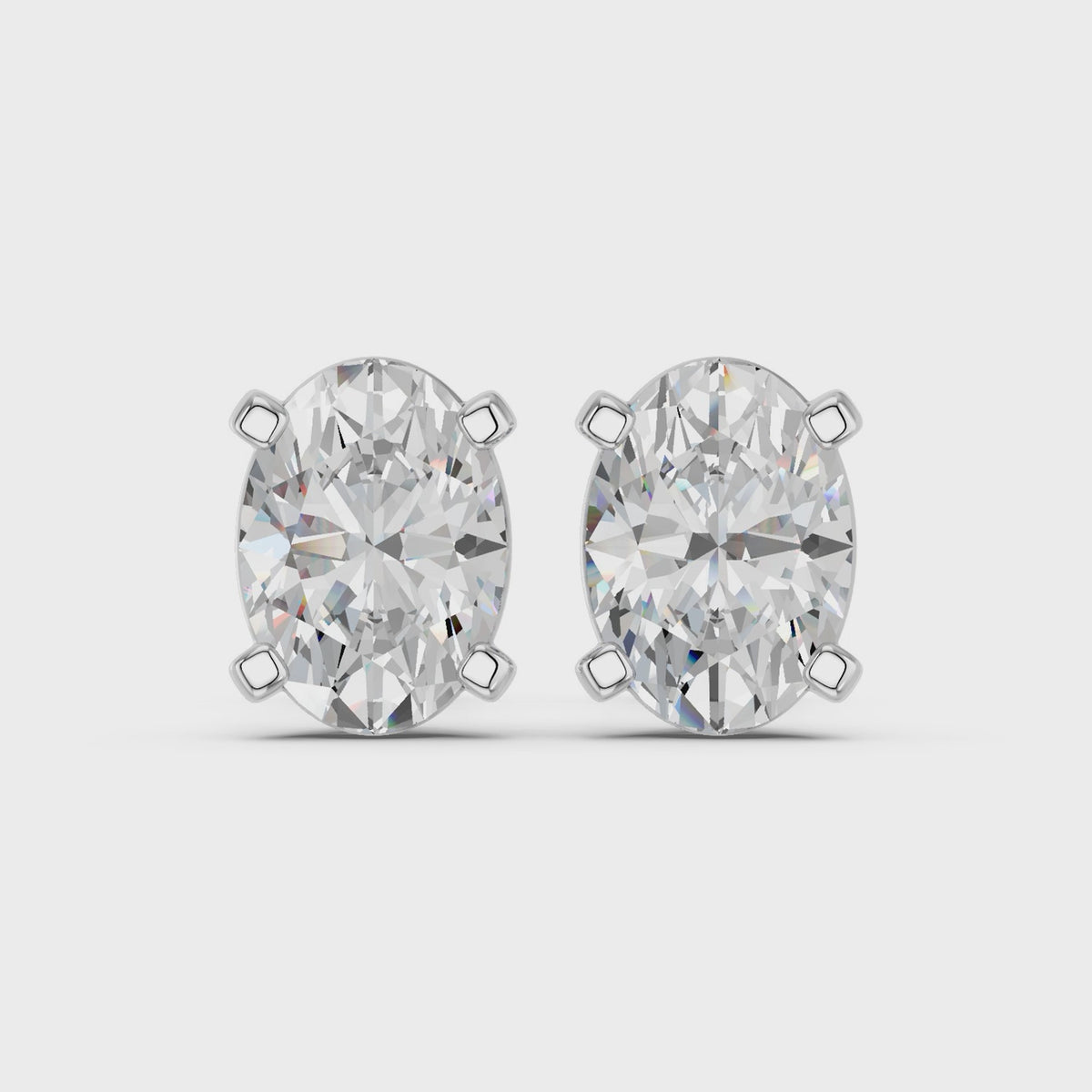 Oval Lab Diamond Solitaire Stud in 14K White Gold – video
