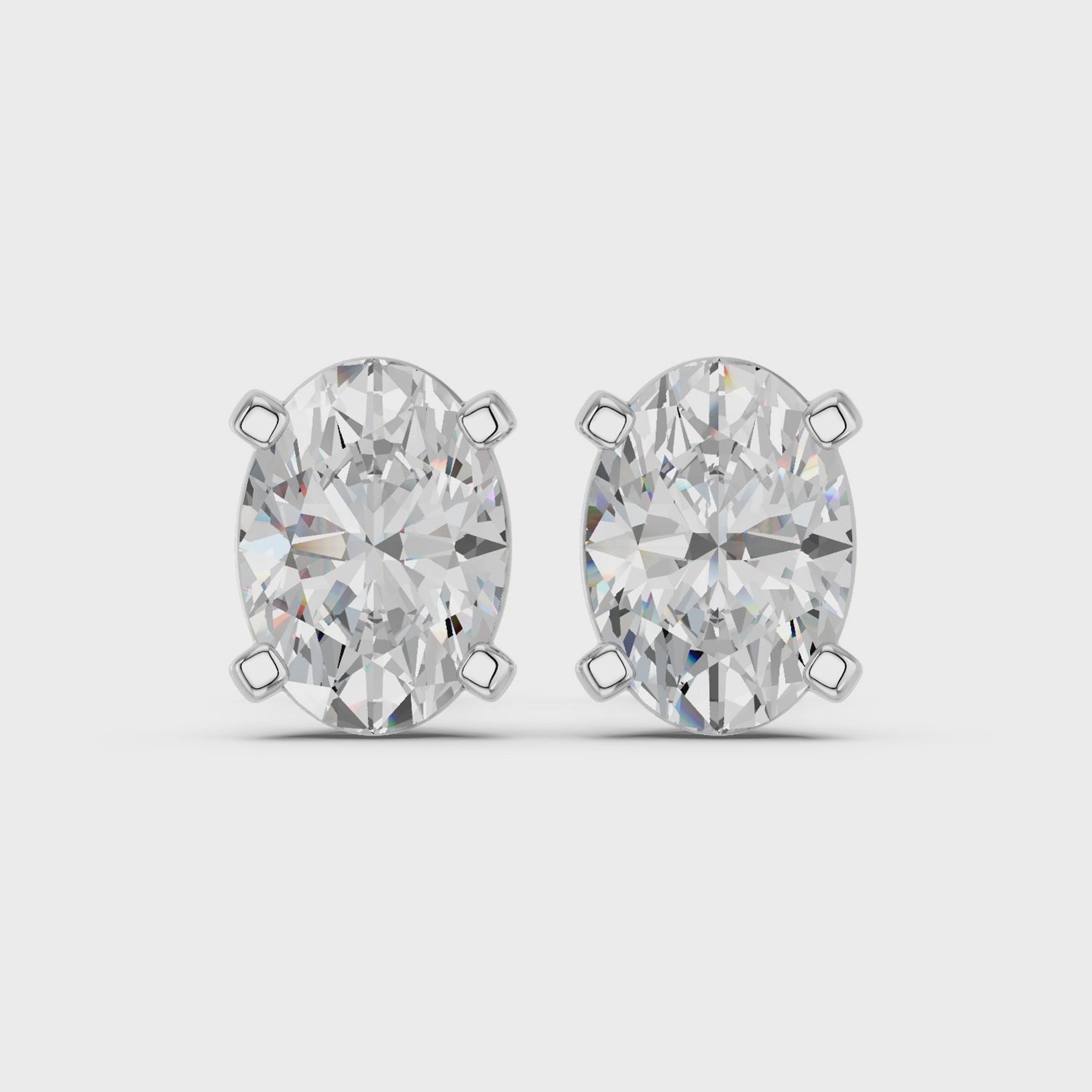 Oval Lab Diamond Solitaire Stud in 14K White Gold – video