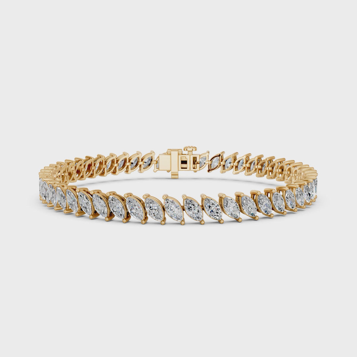Angled Marquise Lab Diamond Tennis Bracelet in 14K Yellow Gold – video