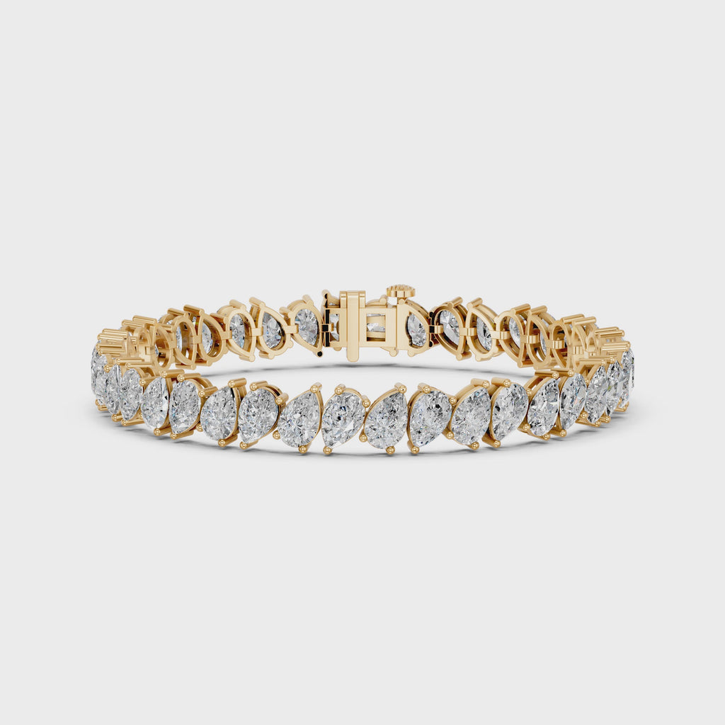 Angled Alternating Pear Lab Diamond Tennis Bracelet in 14K Yellow Gold – video