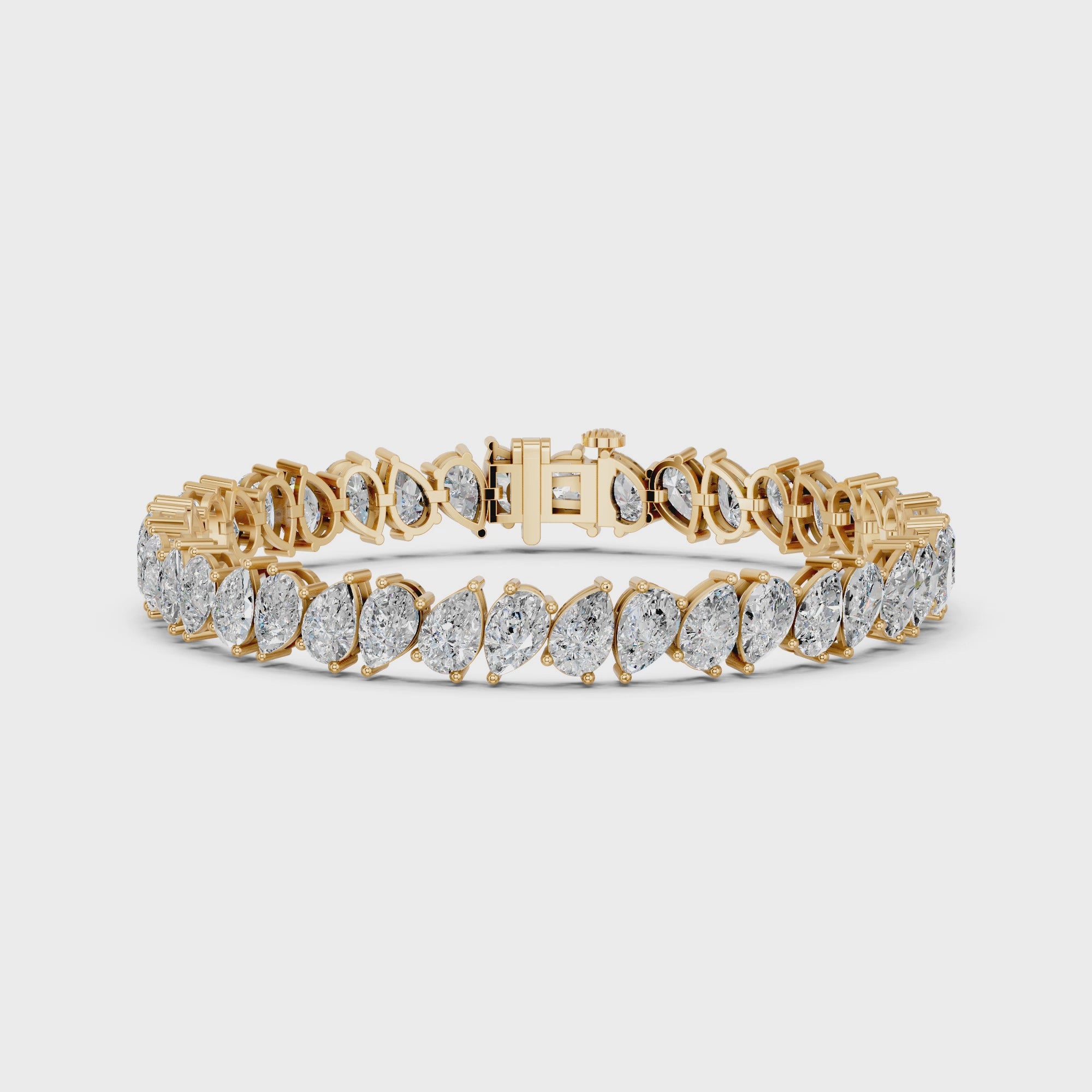 Angled Alternating Pear Lab Diamond Tennis Bracelet in 14K Yellow Gold – video