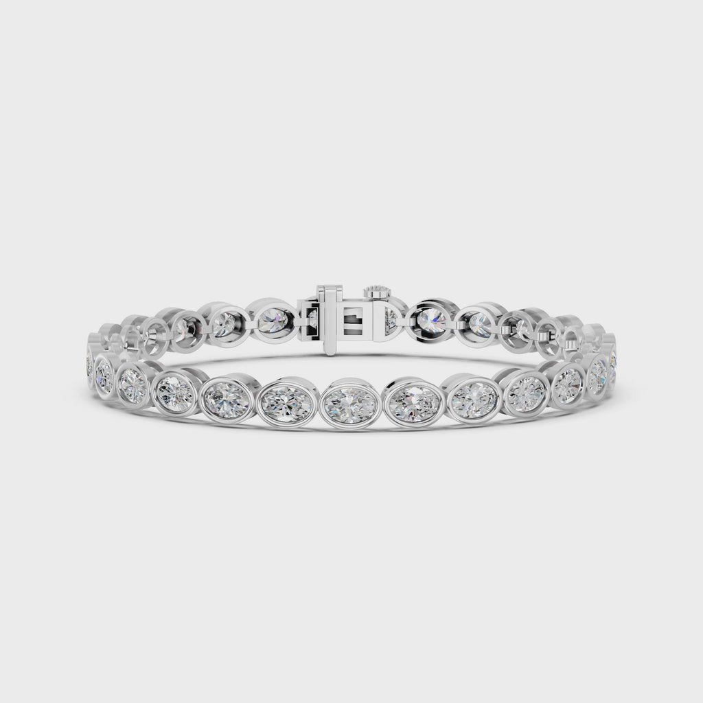 Oval Lab Diamond E-W Bezel Tennis Bracelet in 14K White Gold – video