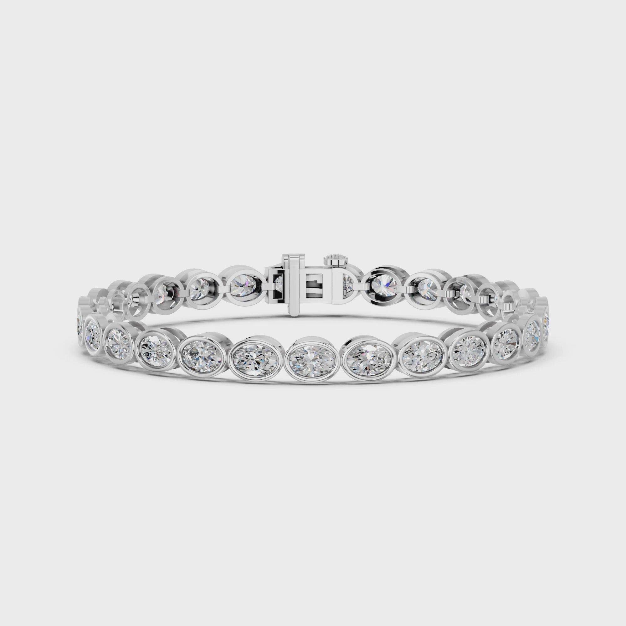 Oval Lab Diamond E-W Bezel Tennis Bracelet in 14K White Gold – video