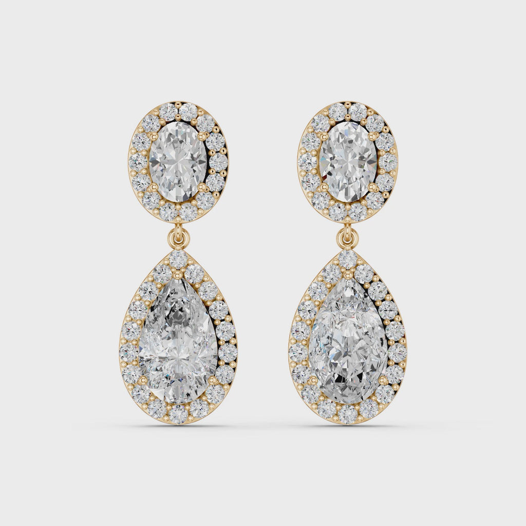 Oval And Pear Dangle Drop Earring in 14K Yellow Gold – video