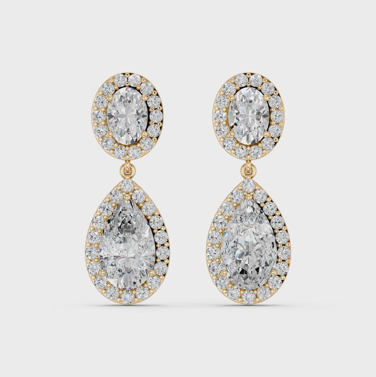 Oval And Pear Dangle Drop Earring in 14K Yellow Gold – video