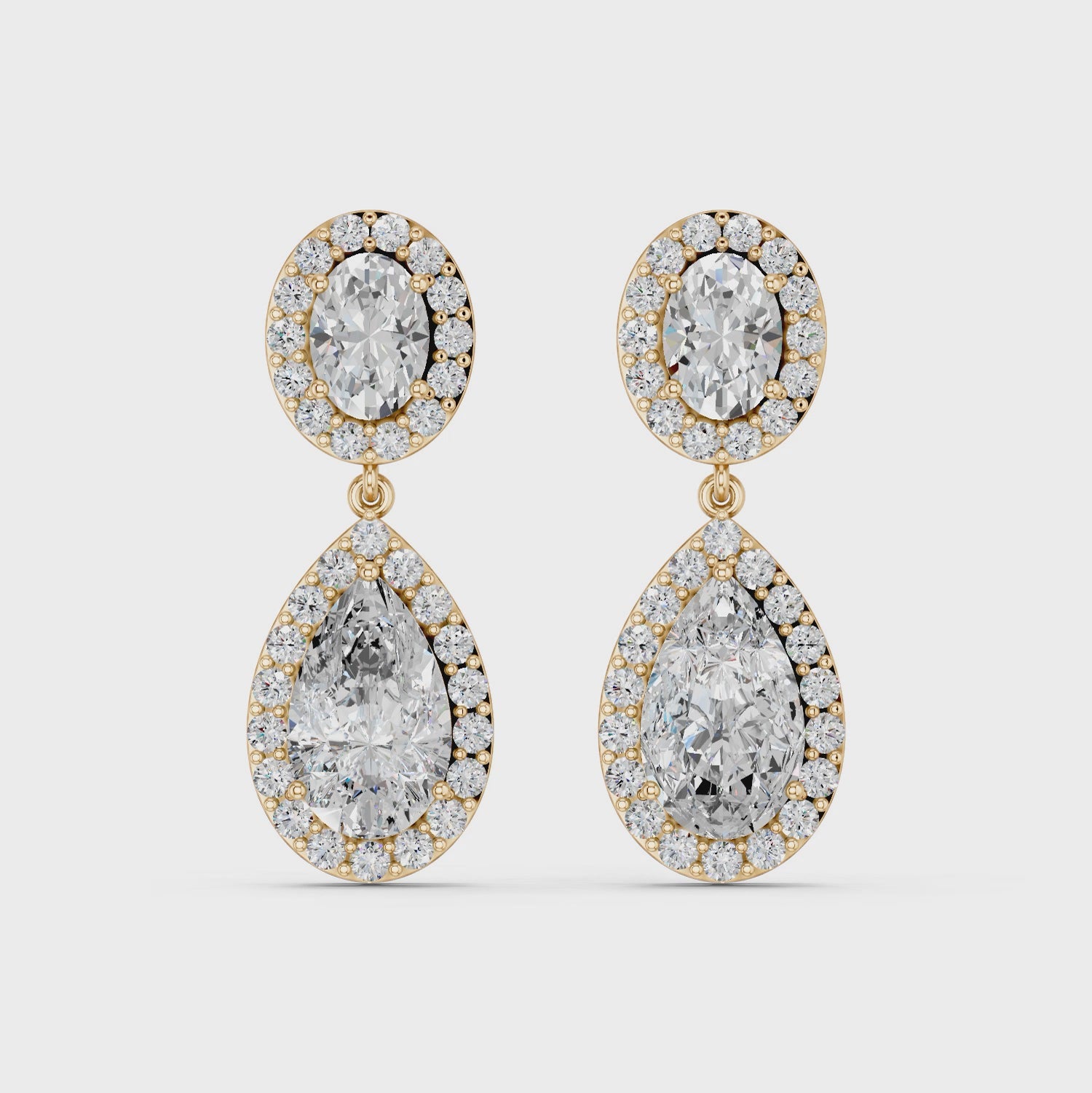 Oval And Pear Dangle Drop Earring in 14K Yellow Gold – video