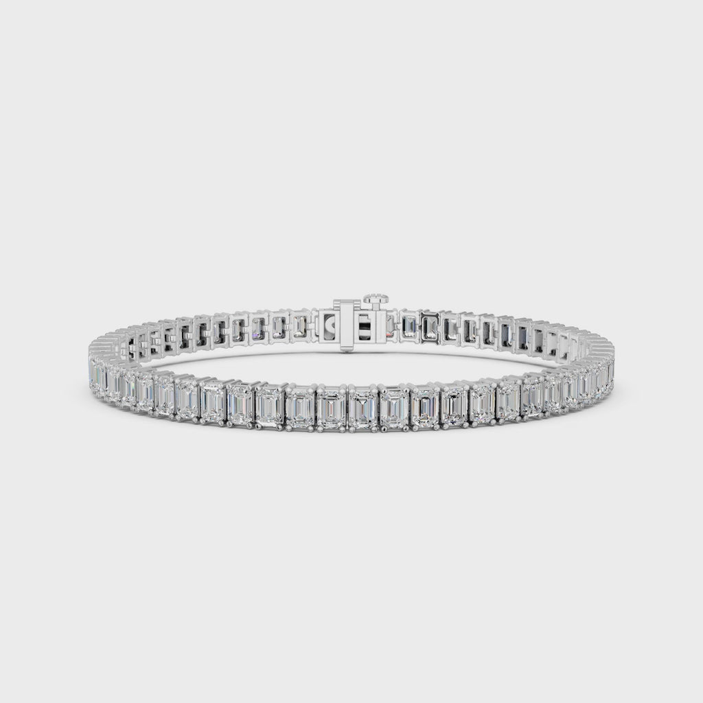 Emerald Cut Lab Diamond N-S Tennis Bracelet in 14K White Gold – video