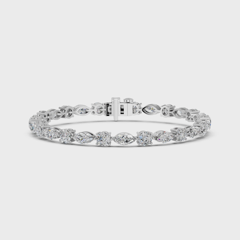 Alternating Marquise And Round Lab Diamond Tennis Bracelet in 14K White Gold – video