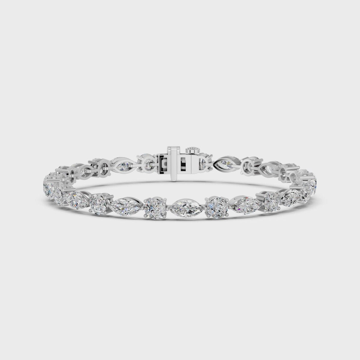 Alternating Marquise And Round Lab Diamond Tennis Bracelet in 14K White Gold – video
