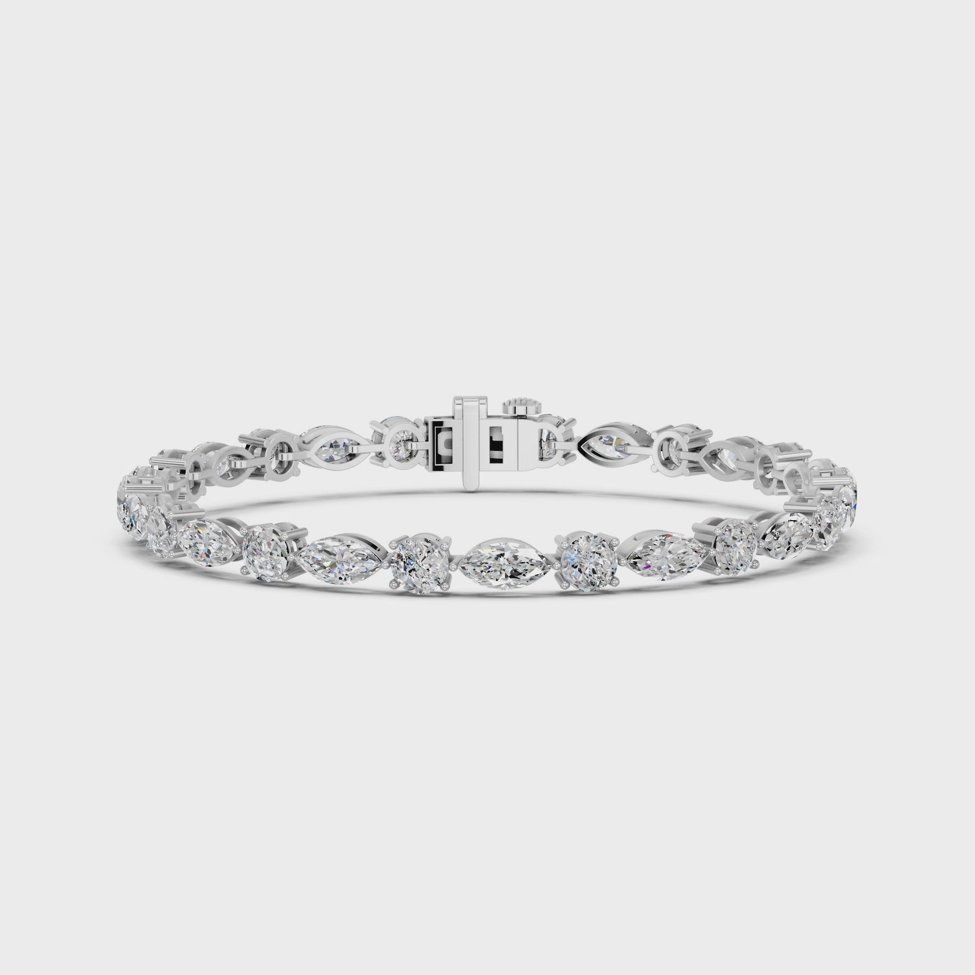 Alternating Marquise And Round Lab Diamond Tennis Bracelet in 14K White Gold – video