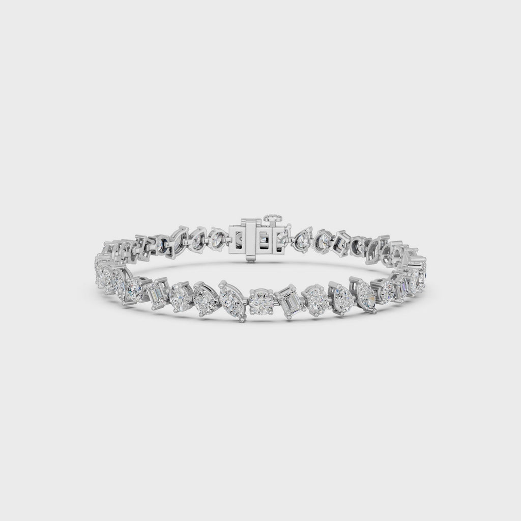 Multi  Shape Lab Diamond Angled Line Bracelate in 14K White Gold – video