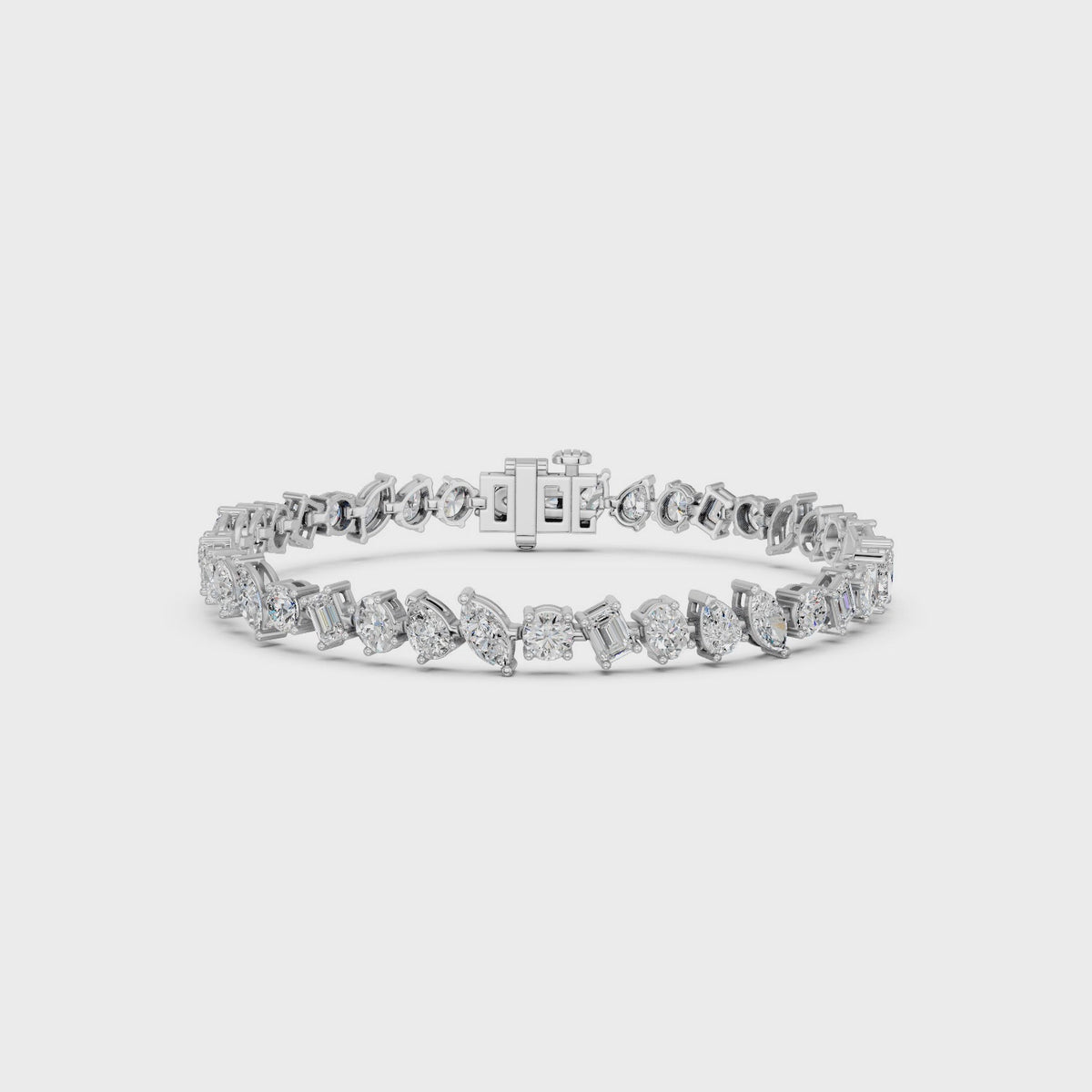 Multi  Shape Lab Diamond Angled Line Bracelate in 14K White Gold – video