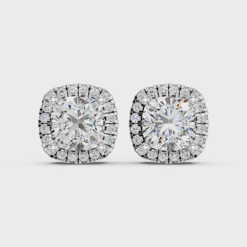 Cushion Lab Diamond Halo Stud in 14K White Gold – video