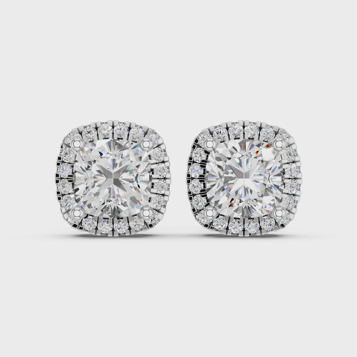 Cushion Lab Diamond Halo Stud in 14K White Gold – video