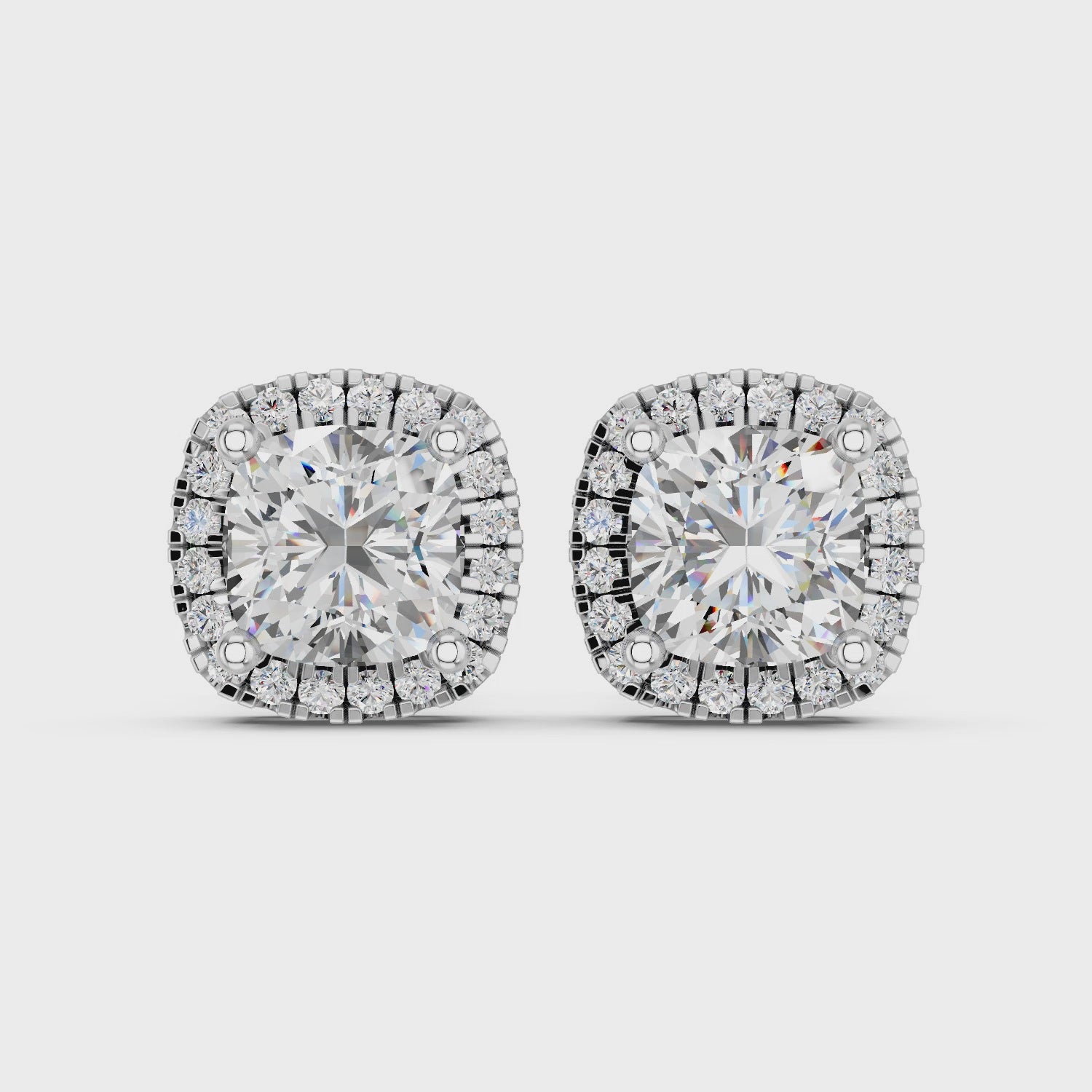 Cushion Lab Diamond Halo Stud in 14K White Gold – video