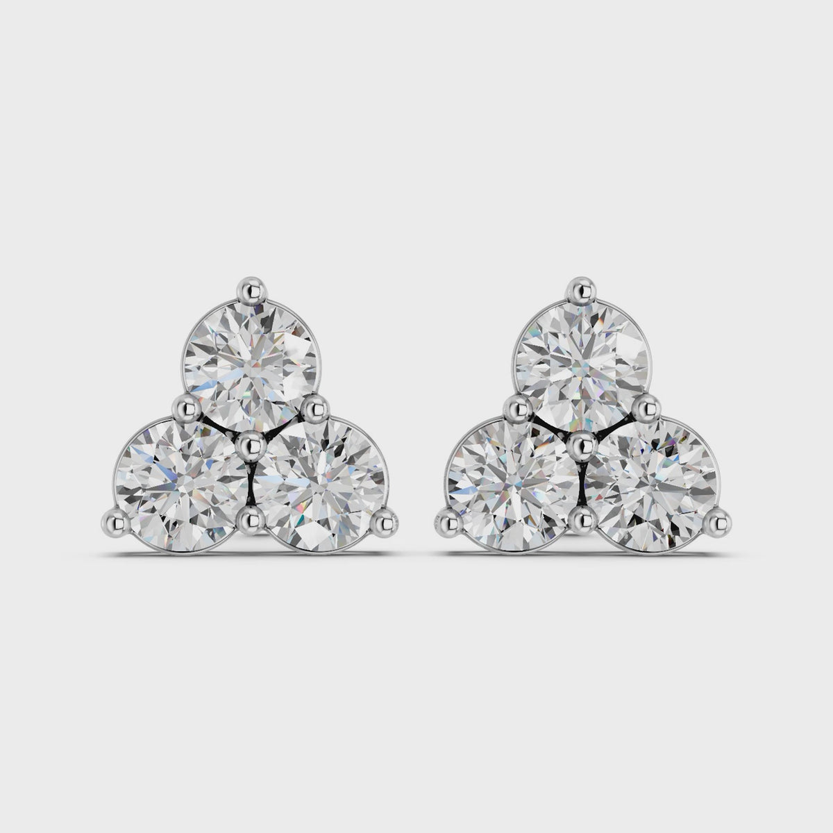 Round Lab Diamond 3 Stone Stud in 14K White Gold – video