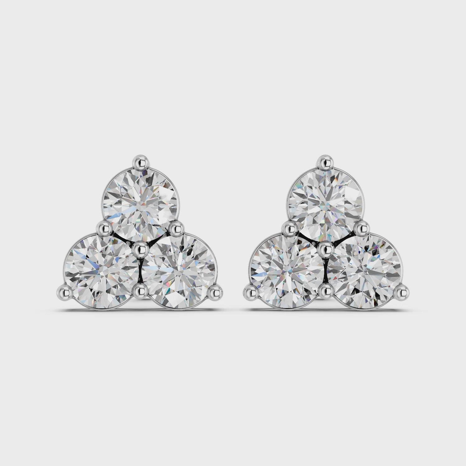 Round Lab Diamond 3 Stone Stud in 14K White Gold – video