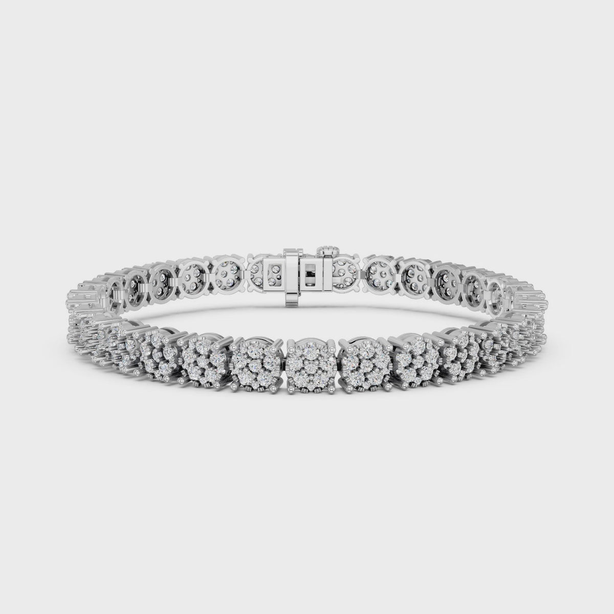 Round Lab Diamond Flower Tennis Bracelet in 14K White Gold – video